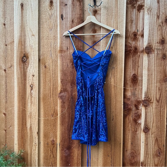 Cobalt Blue Sparkly Sequin Lace-Up Mini Dress 🌿 - Picture 7 of 10